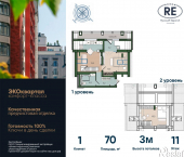 1-комн, 70 кв м, этаж 11/11 ул Молодой гвардии, 34