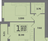 1-комн, 41 кв м, этаж 9/10 улица Понартская, 2