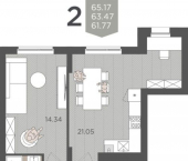 2-комн, 63 кв м, этаж 8/9 Батальная улица, 65Б