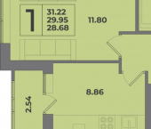 1-комн, 31 кв м, этаж 1/8 ул Коммунистическая, 30