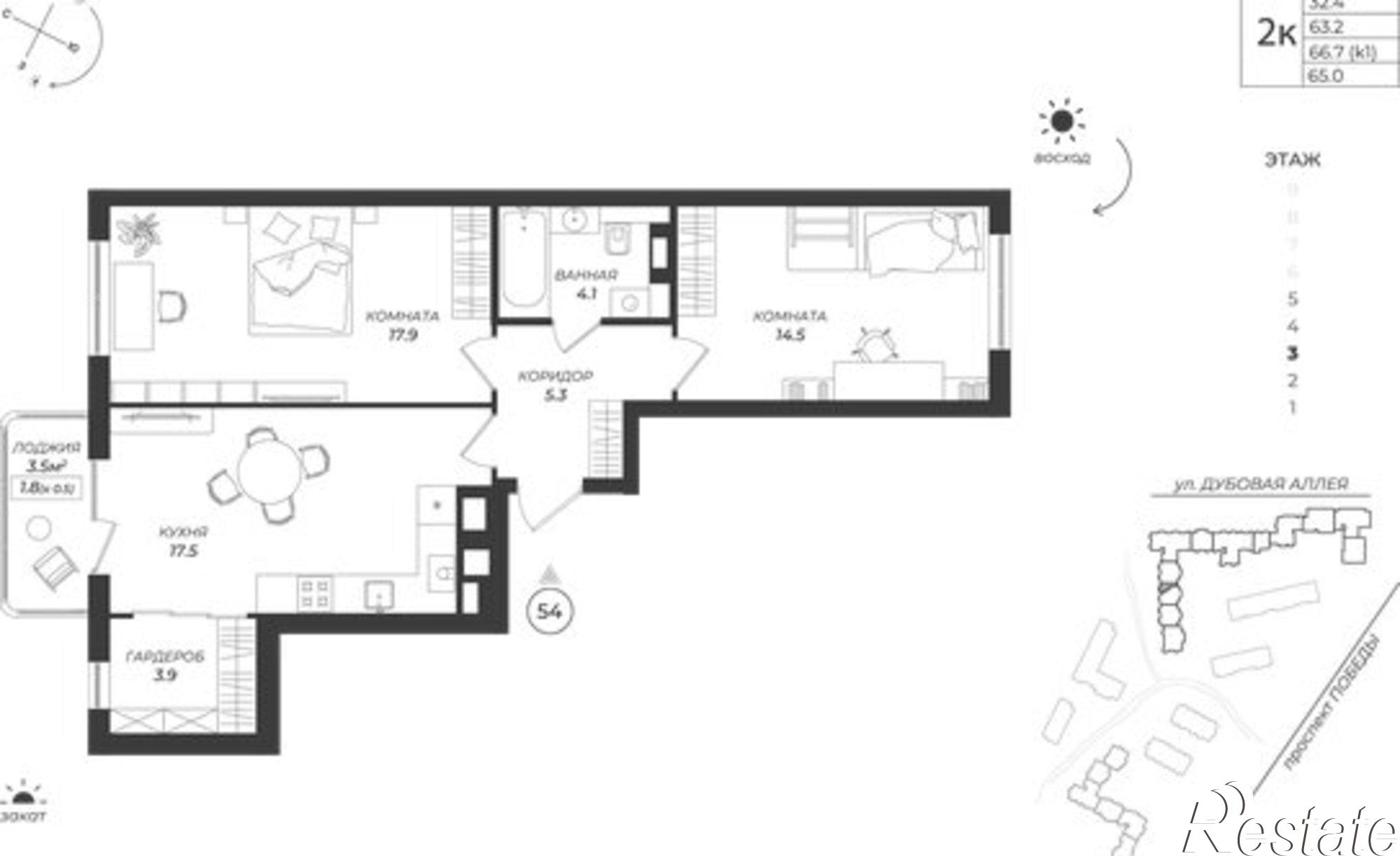 Купить квартиру за 8 436 020 рублей на 1-я Большая Окружная улица, 5