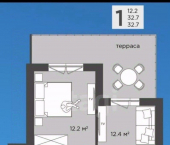 1-комн, 36кв м, этаж 1/4 улица Южное полукольцо, 6 к1