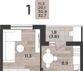 1-комн, 30 кв м, этаж 12/14 ул Миргородская, 2