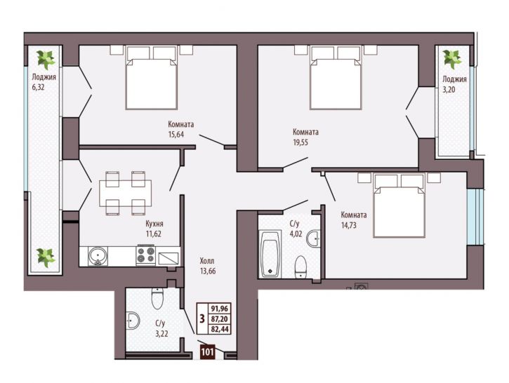 3-комн квартира в новом доме Иркутская улица, д.8