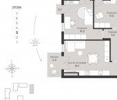 2-комн, 82кв м, этаж 3/7 пр-кт Калинина, 113