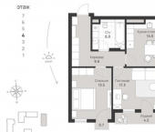 2-комн, 74кв м, этаж 4/7 пр-кт Калинина, 113