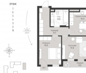 2-комн, 72кв м, этаж 1/7 пр-кт Калинина, 113