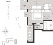 1-комн, 58кв м, этаж 6/7 пр-кт Калинина, 113