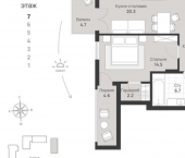 1-комн, 57кв м, этаж 7/7 пр-кт Калинина, 113