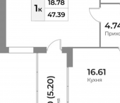 1-комн, 47 кв м, этаж 3/7 ул Портовая, 2