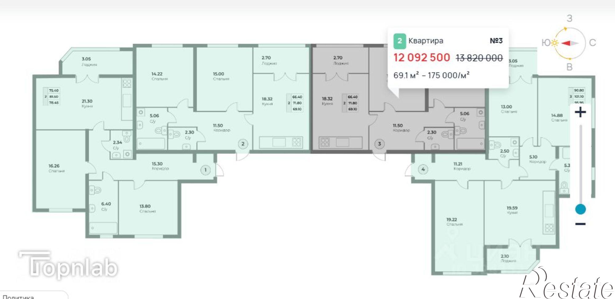 Купить квартиру за 12 092 500 рублей на улица Ватутина, 38
