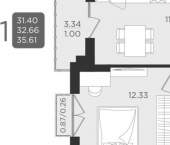 1-комн, 33кв м, этаж 9/9 улица Старшины Дадаева, 55 к2