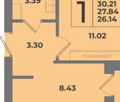 1-комн, 30 кв м, этаж 8/8 Коммунистическая улица, 24