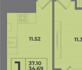 1-комн, 37 кв м, этаж 8/8 Коммунистическая улица, 24