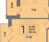 1-комн, 32 кв м, этаж 8/8 Коммунистическая улица, 24