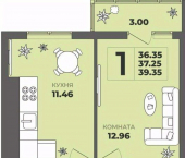 1-комн, 37 кв м, этаж 7/8 Интернациональная улица, 18