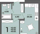 1-комн, 43 кв м, этаж 2/8 ул Генерала Толстикова, 36 1