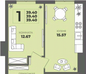 1-комн, 39 кв м, этаж 1/8 Интернациональная улица, 18