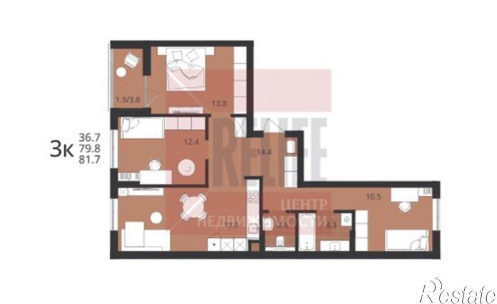 3-комн квартира в новом доме улица Александра Невского, 7Б,  д. 7Б