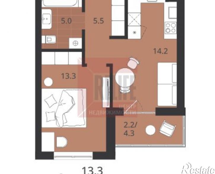 1-комн квартира в новом доме улица Александра Невского, 7Б,  д. 7Б