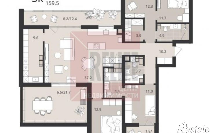 3-комн квартира в новом доме улица Александра Невского, 7Б,  д. 7Б