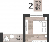 2-комн, 37 кв м, этаж 5/14 Миргородская улица, 2