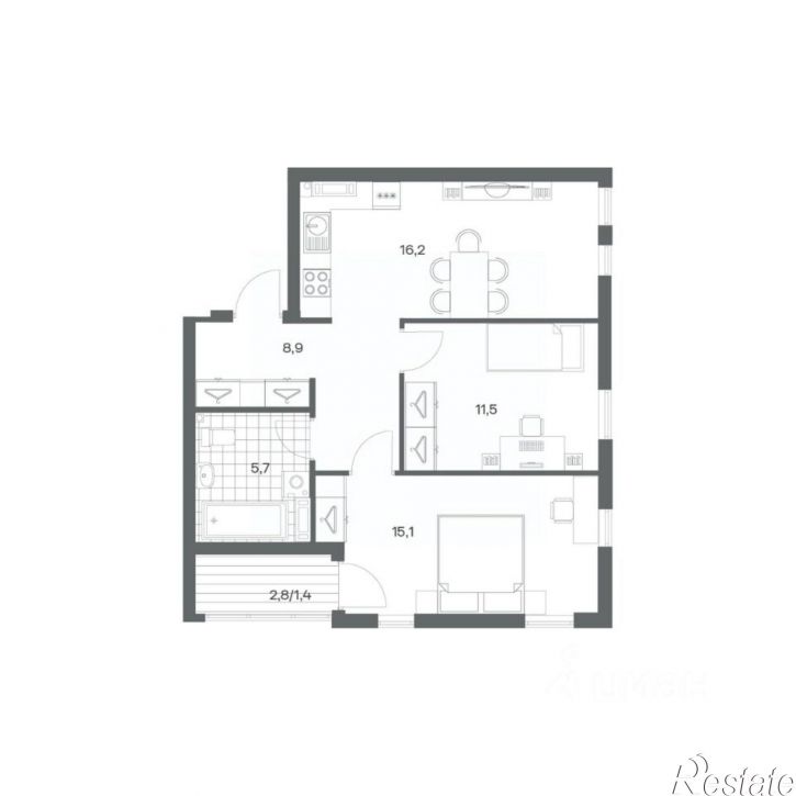 2-комн квартира в новом доме ул Ю.Гагарина, 30,  д. 30