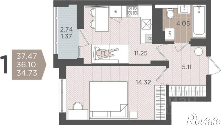 1-комн квартира в новом доме Батальная улица, 65В,  д. 65В