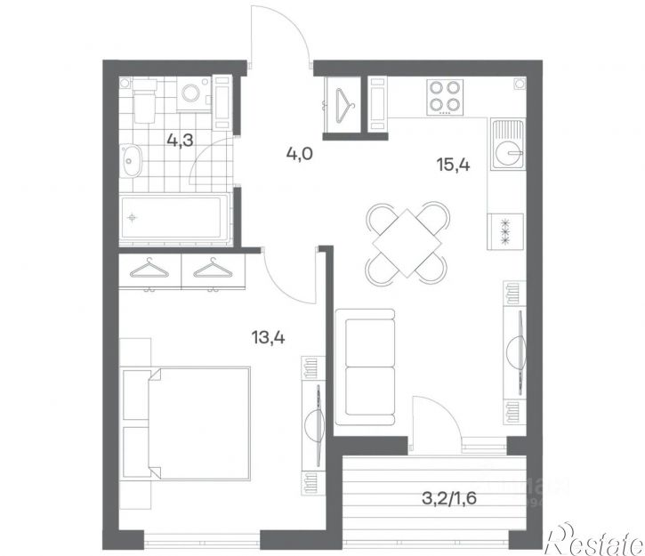 1-комн квартира в новом доме ул Ю.Гагарина, 30,  д. 30