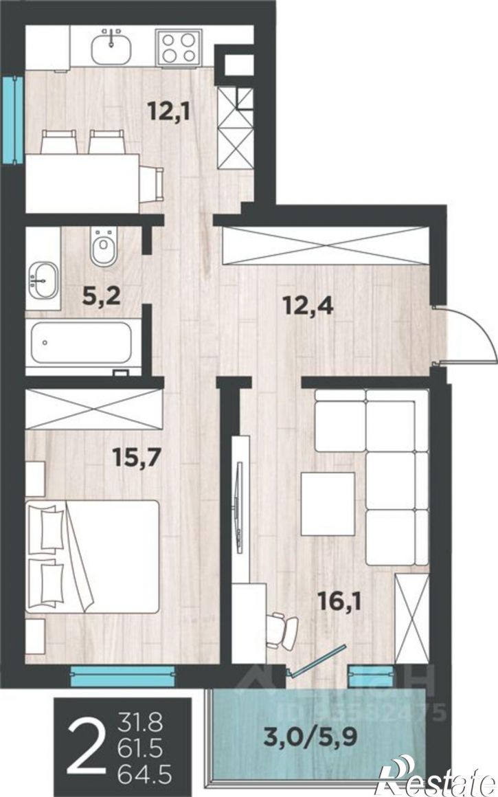 2-комн квартира в новом доме 3-я Большая Окружная улица, 243,  д. 243