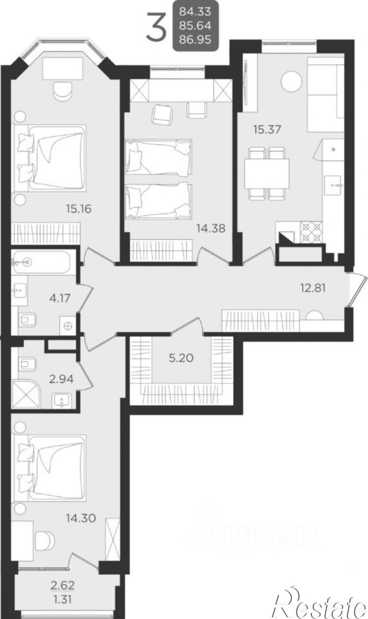 3-комн квартира в новом доме улица Старшины Дадаева, 55 к1,  д. 55 к1