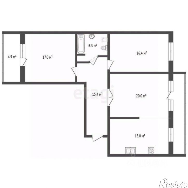 3-комн квартира улица Герцена, 1Ж,  д. 1Ж