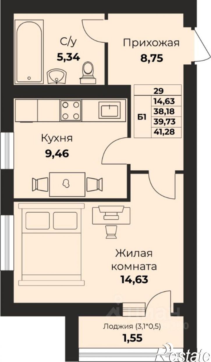 1-комн квартира в новом доме Борисовский бульвар, 17к2,  д. 17к2