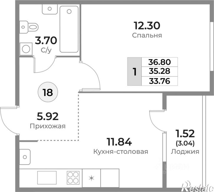 1-комн квартира в новом доме ул Пригородная, 18,  д. 18