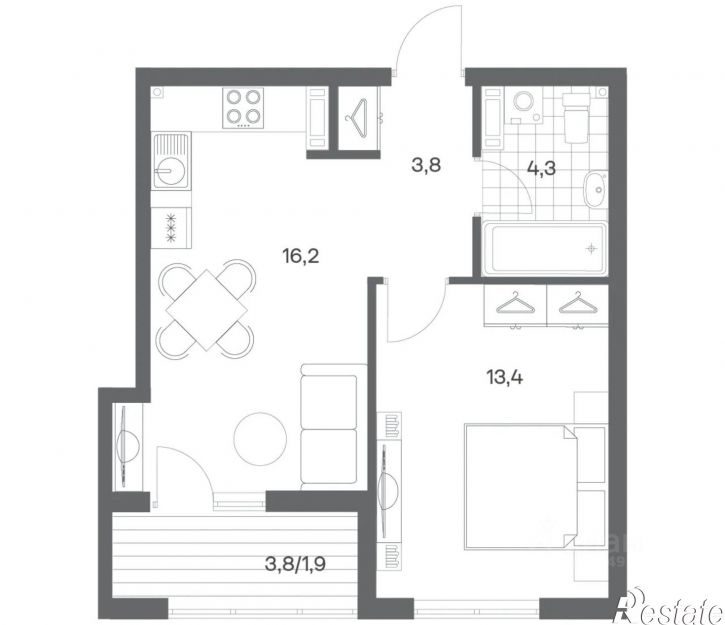 1-комн квартира в новом доме ул Ю.Гагарина, 30,  д. 30