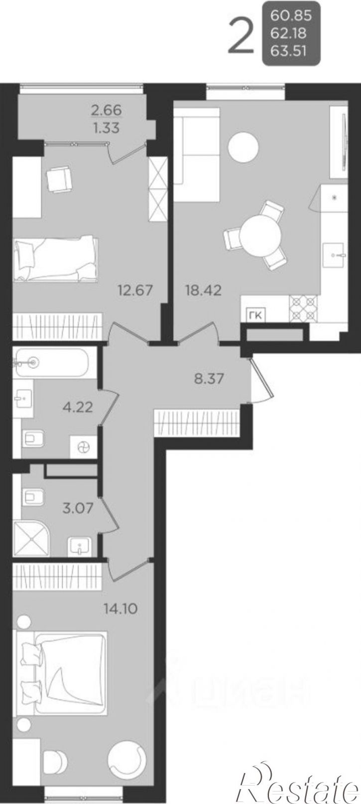 2-комн квартира в новом доме улица Старшины Дадаева, 55 к1,  д. 55 к1