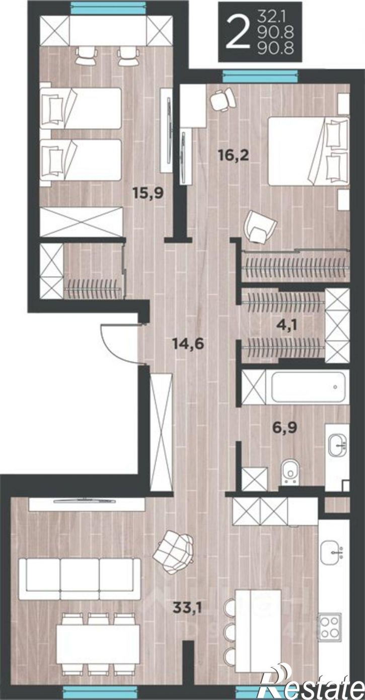 2-комн квартира в новом доме 3-я Большая Окружная улица, 243,  д. 243