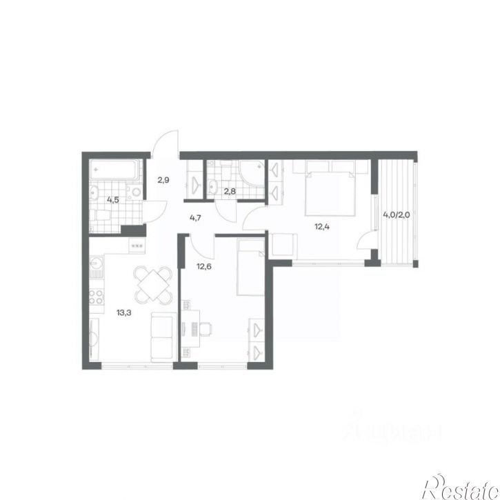 2-комн квартира в новом доме улица Юрия Гагарина, 28А,  д. 28А