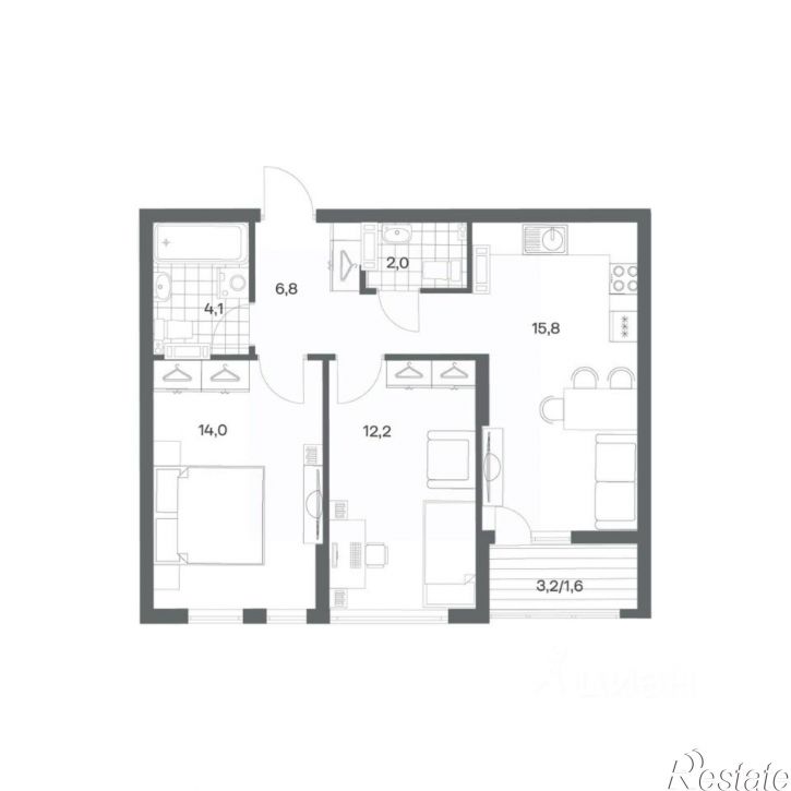 2-комн квартира в новом доме ул Ю.Гагарина, 30,  д. 30