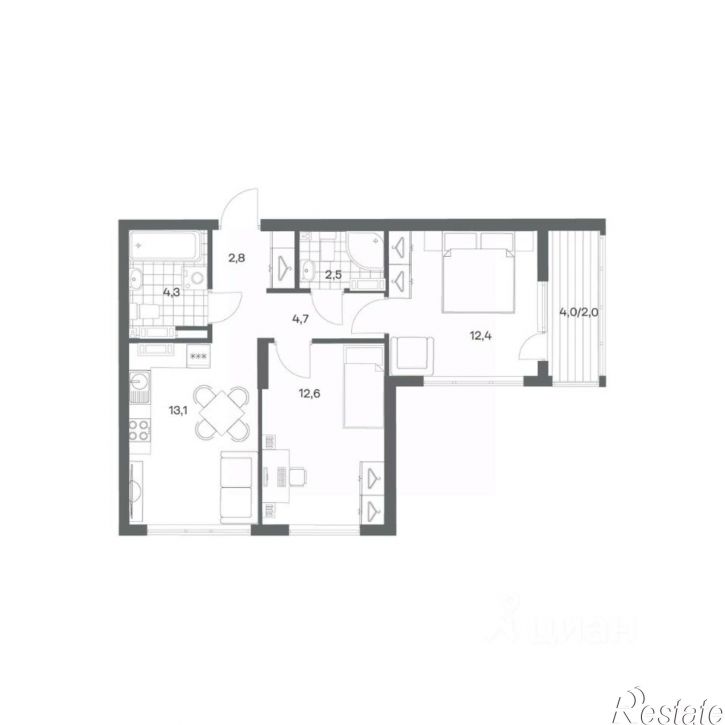 2-комн квартира в новом доме ул Ю.Гагарина, 30,  д. 30