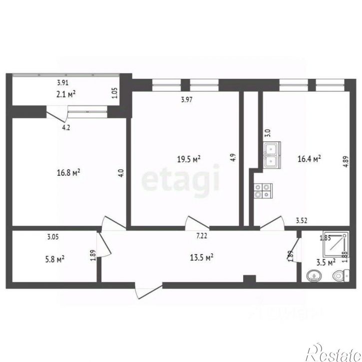 2-комн квартира ул Уральская, 20,  д. 20