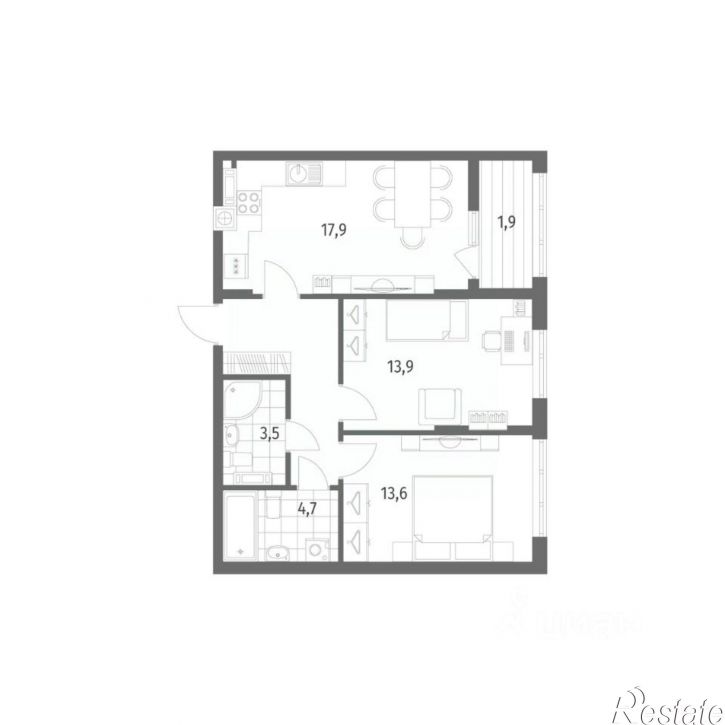 2-комн квартира в новом доме Красная улица
