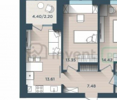 2-комн, 55кв м, этаж 3/4 улица Сержанта Мишина, 81к3