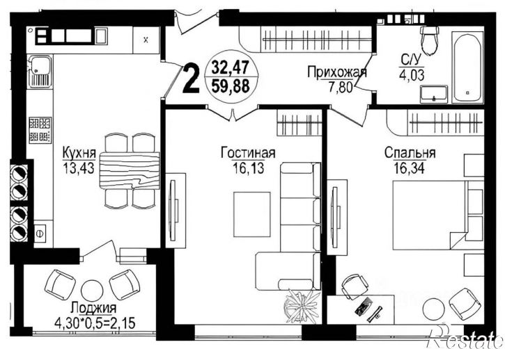 2-комн квартира Крымский пр-д, 2,  д. 2