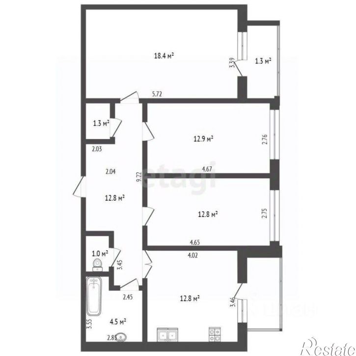 3-комн квартира ул Беланова, 4,  д. 4