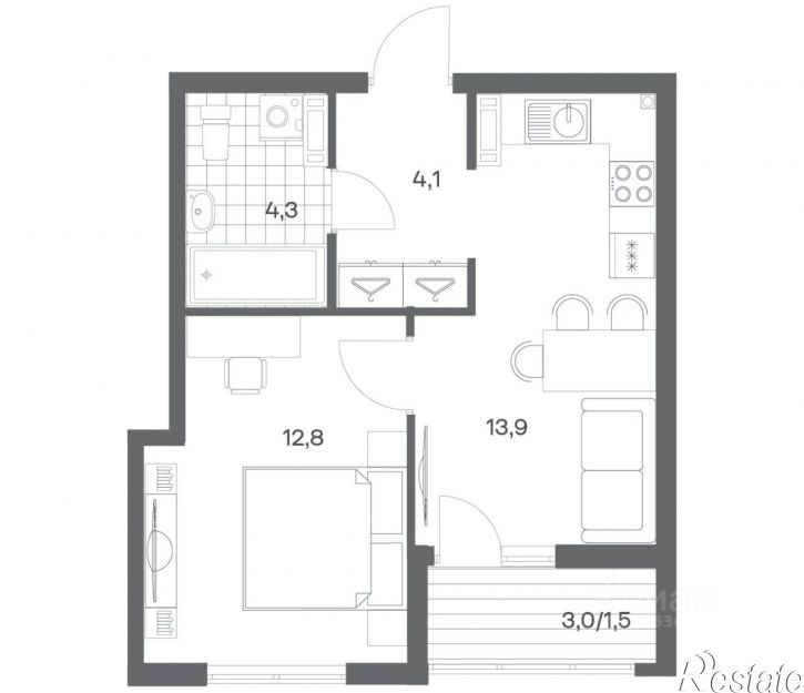 1-комн квартира в новом доме ул Ю.Гагарина, 30,  д. 30