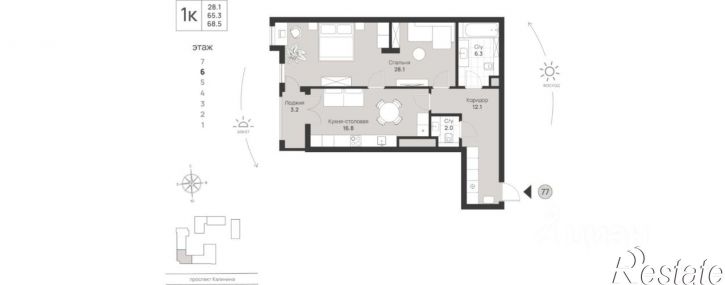 1-комн квартира пр-кт Калинина, 111,  д. 111