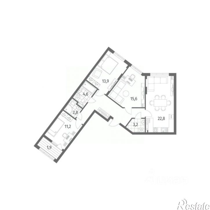 3-комн квартира в новом доме Красная улица