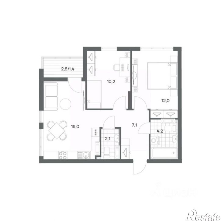 2-комн квартира в новом доме ул Ю.Гагарина, 30,  д. 30
