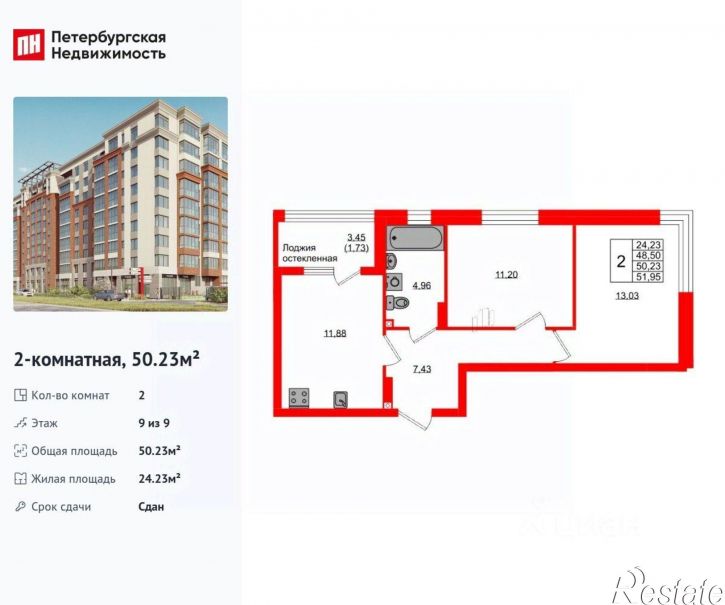 2-комн квартира в новом доме Артиллерийская улица, 24,  д. 24